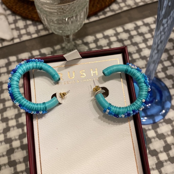 Rush by Dennis Charles - Blue Beaded Hoop Earrings- Handmade by Artisans - Picture 3 of 3
